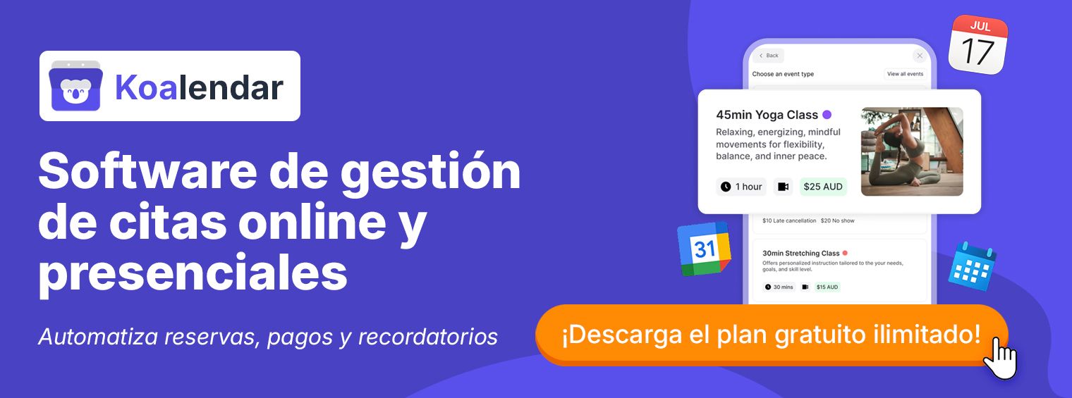 Software de programación Koalendar con recordatorio de pago